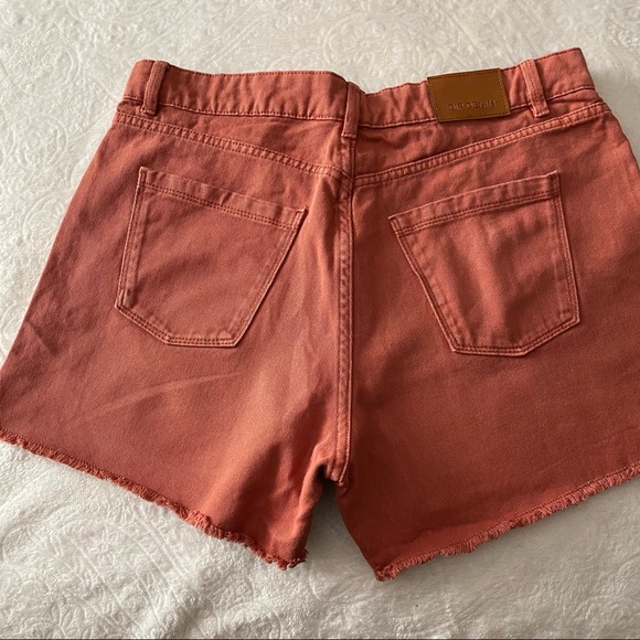Dusky Red Raw Hem High Waist Jean Shorts - Picture 8 of 9